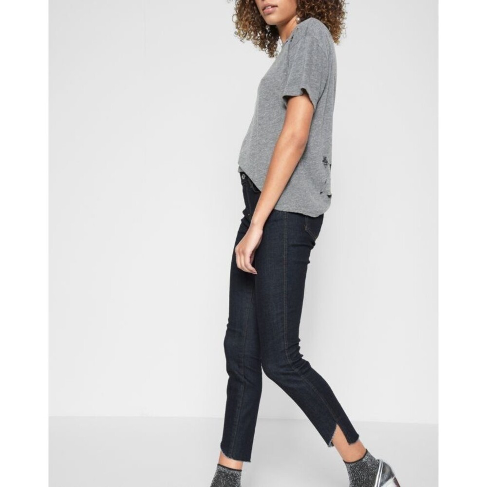 7 For All Mankind Skinny Raw Angle Hem Jeans Women's 24 Short NY Rinse